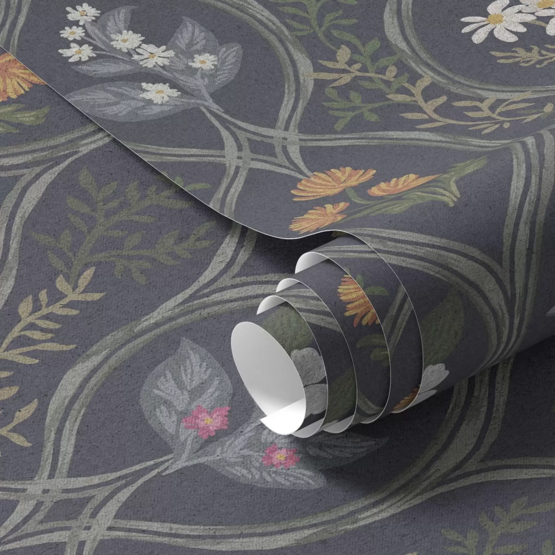 wall murals Dark vintage frame with colorful garden flowers a00454