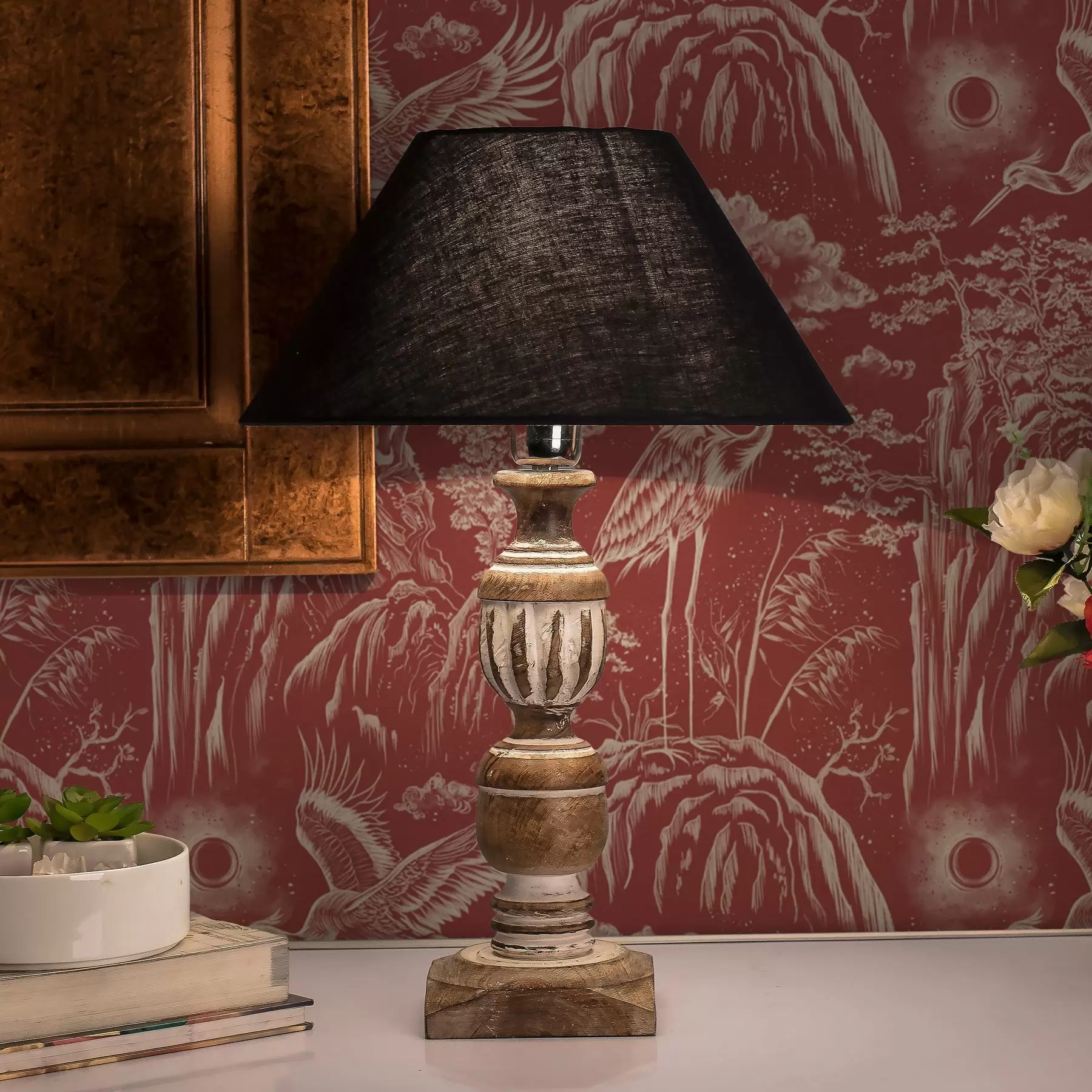 peintures murales Hérons, montagnes et nuages dans le style de la gravure japonaise a00458