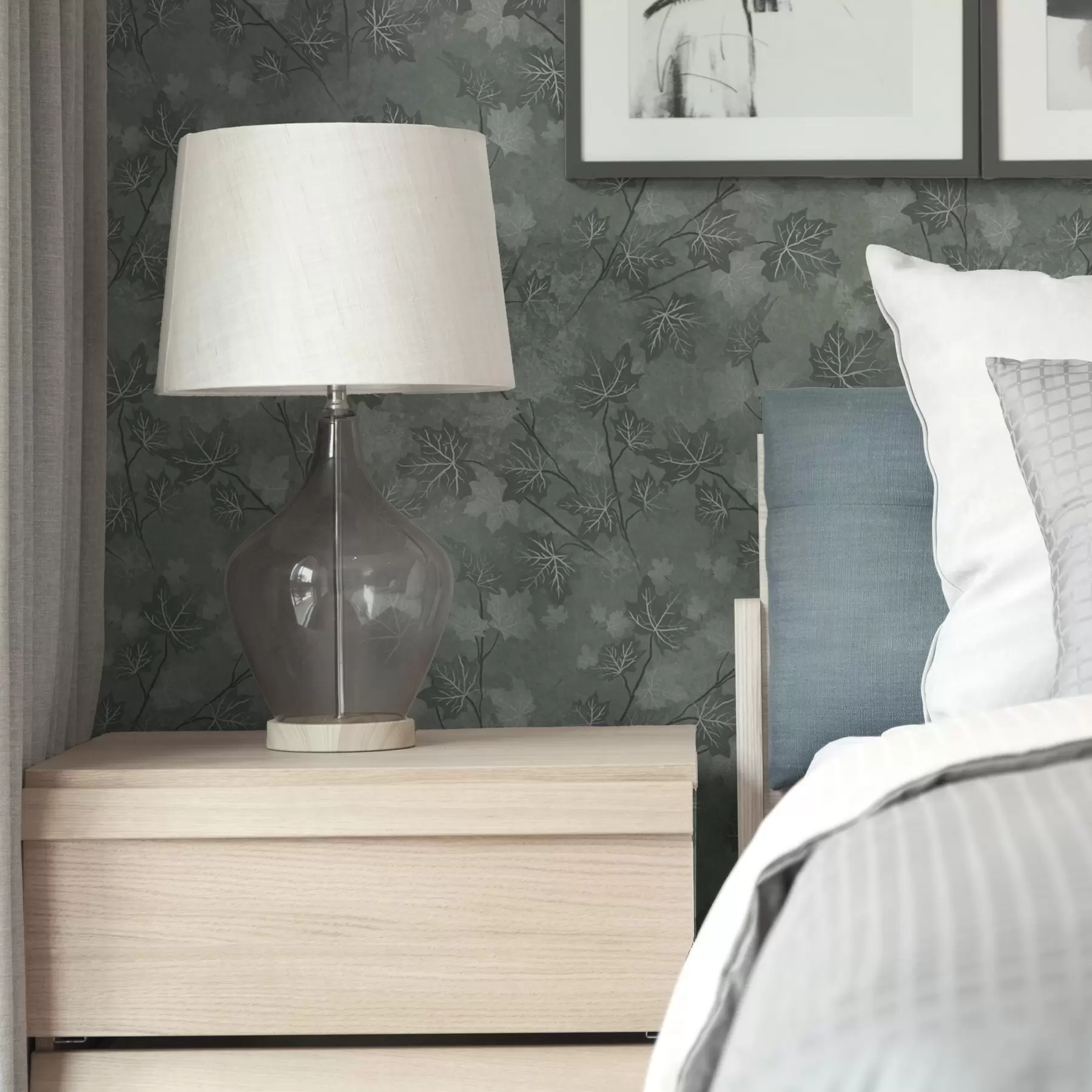 murales Hojas de arce mate en tonos verdes suaves a00464