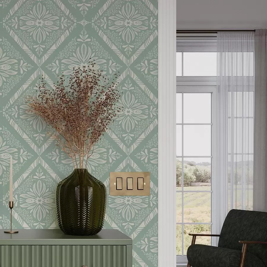 peintures murales Motif géométrique turquoise et beige avec boucles a00466