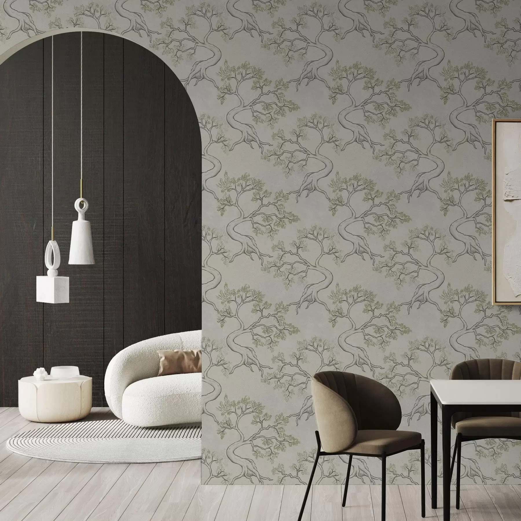 peintures murales Arbres monochromes aux troncs courbes et fantaisistes a00468