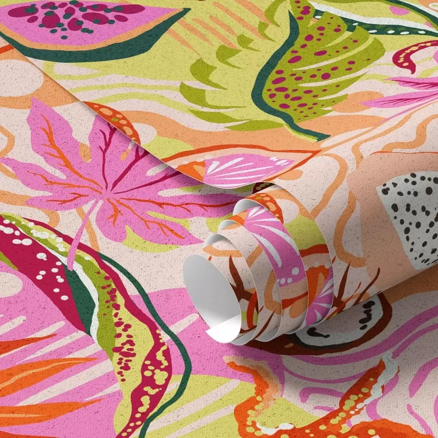 peintures murales Fruits exotiques, feuilles et caméléons dans un style tropical a00469