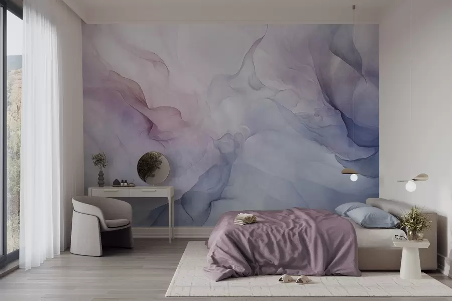 Wall Mural Photo Wallpaper Abstract textured painting with flowing pastel shades of pink, purple and blue creating a soft effect w09318