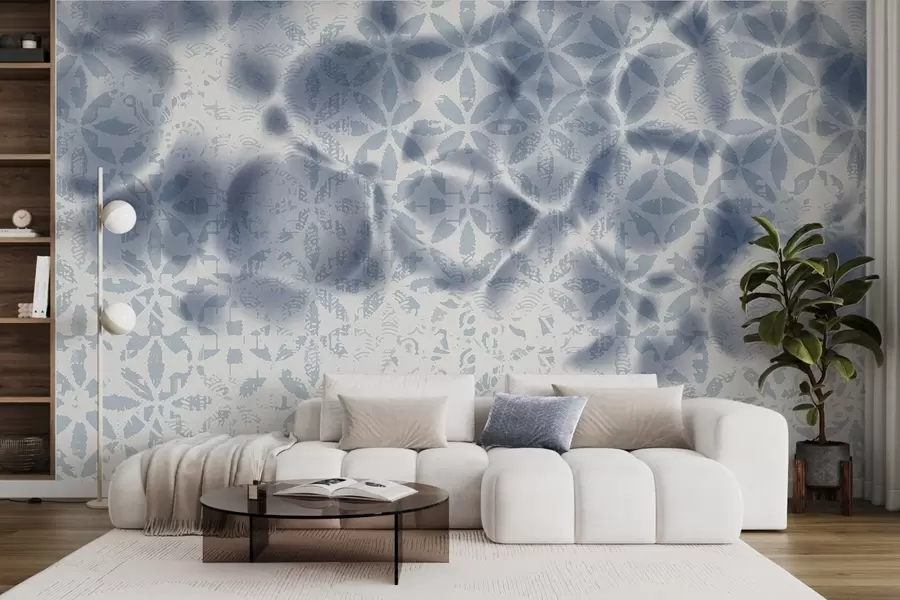 Wall Mural Photo Wallpaper Abstract textured art with blue floral print, faded and blurred effect, creating a soft and dreamy atmosphere w09322