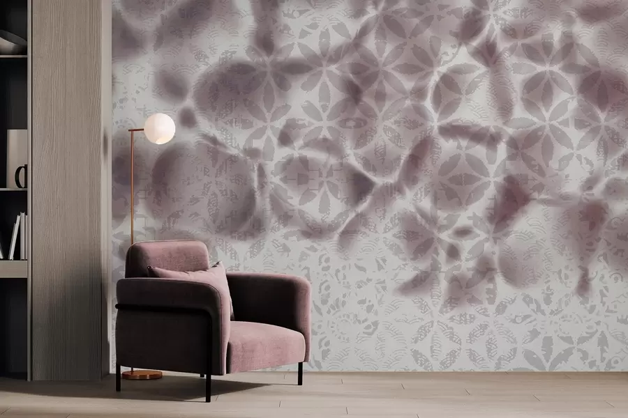 Wall Mural Photo Wallpaper Abstract textured art with bordo floral print, faded and blurred effect, creating a soft and dreamy atmosphere w09322v1