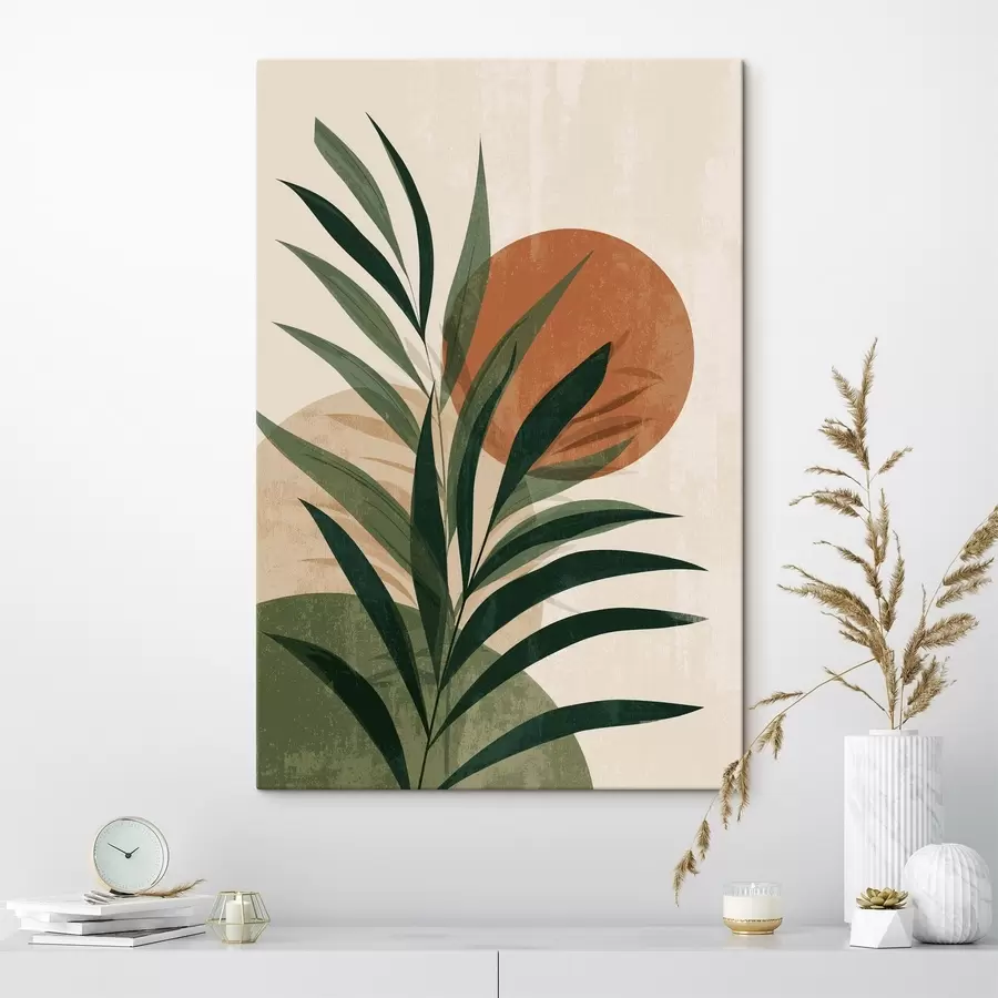 murales Hojas verdes y puesta de sol s45394