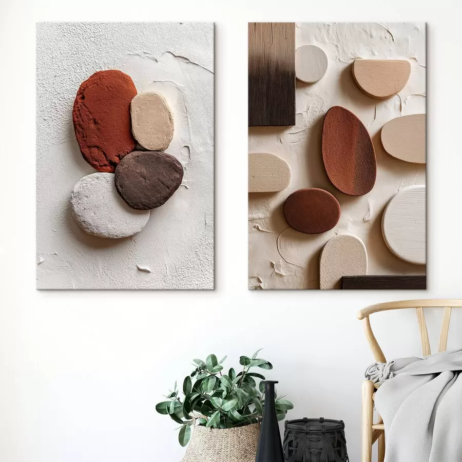 murales Composiciones abstractas con formas geométricas volumétricas sobre fondo texturizado m00597