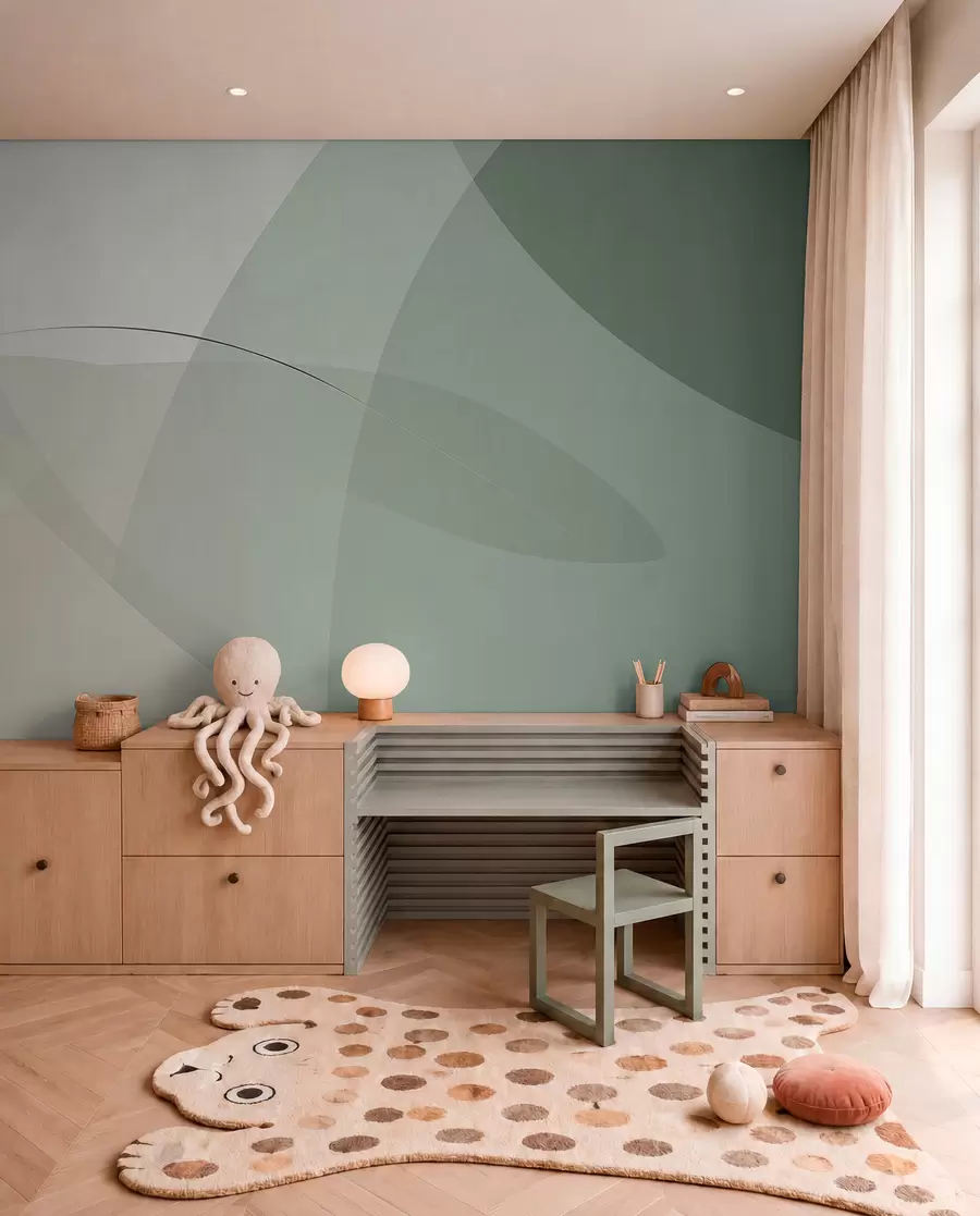 Wall Mural Photo Wallpaper Sage Shapes and Ochre Dots w04405