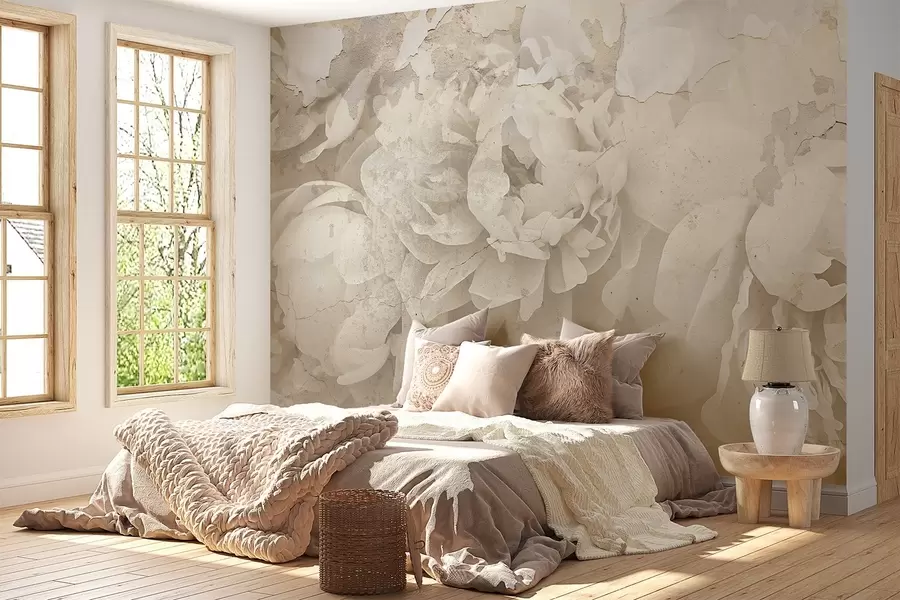 Wall Mural Photo Wallpaper Peonies with concrete texture w04407