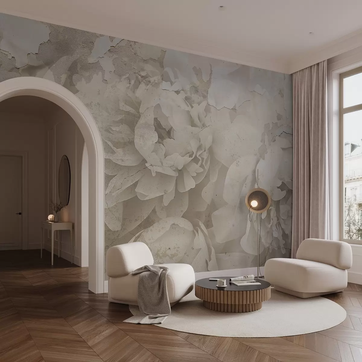 Wall Mural Photo Wallpaper Peonies with concrete texture w04407