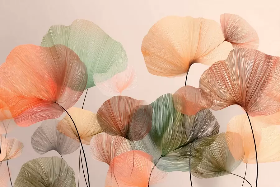 wall murals multicolored ginkgo leaves with veins w04305