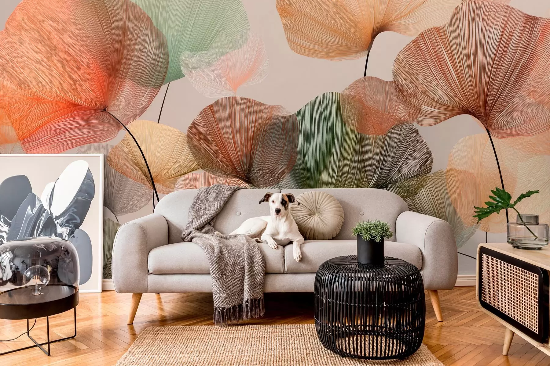wall murals multicolored ginkgo leaves with veins w04305
