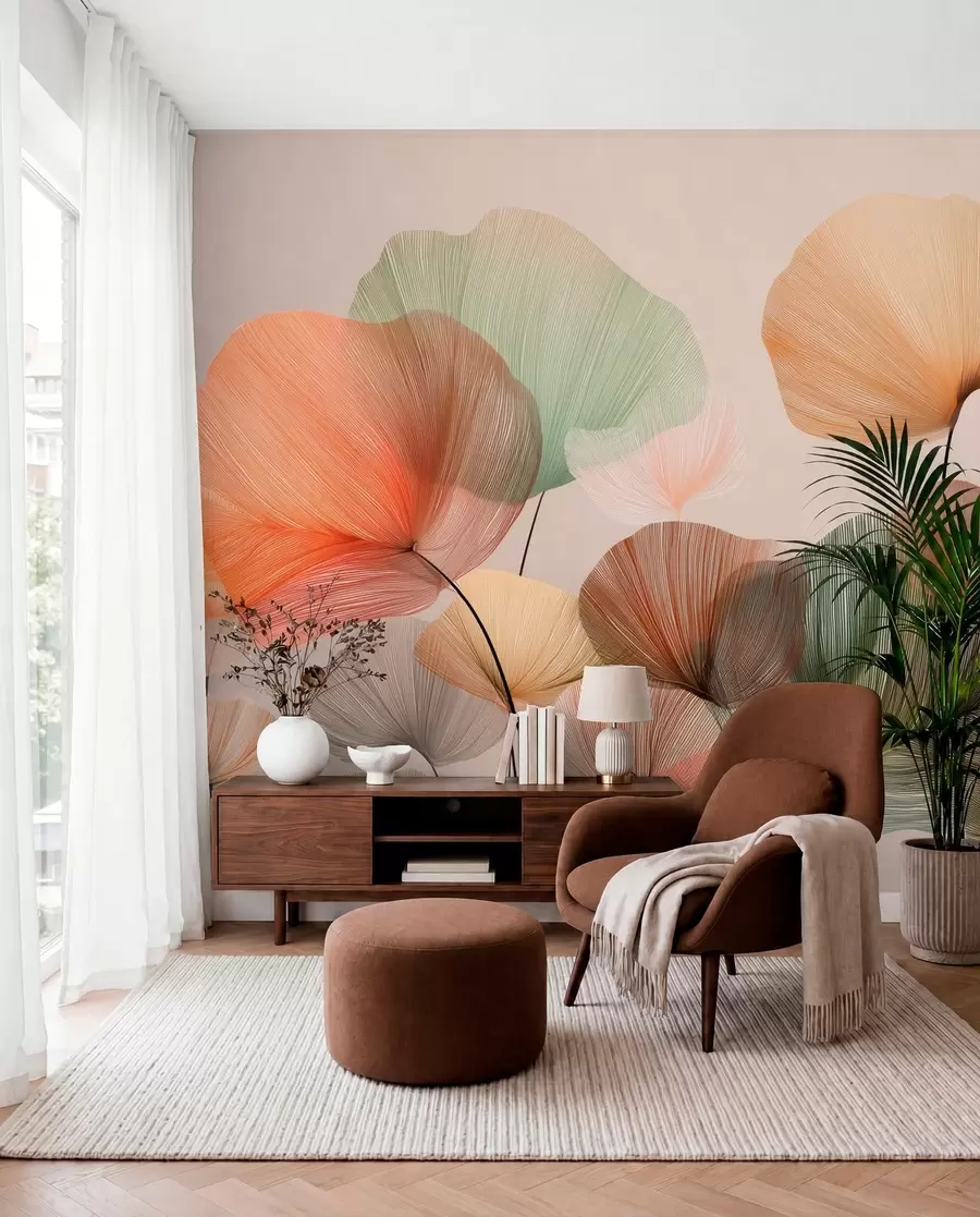 wall murals multicolored ginkgo leaves with veins w04305