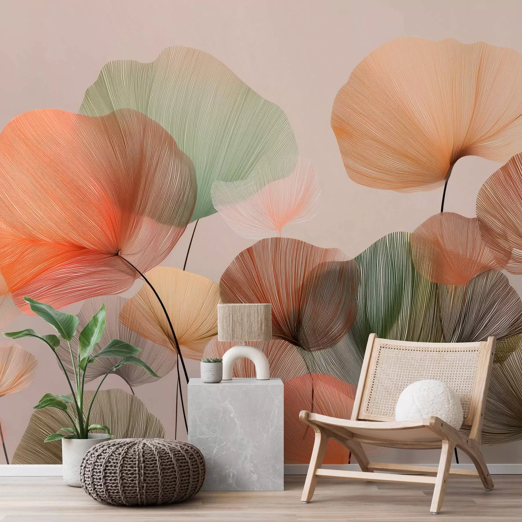 Wall Mural Photo Wallpaper multicolored ginkgo leaves with veins w04305