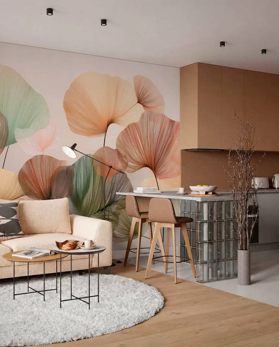 wall murals multicolored ginkgo leaves with veins w04305