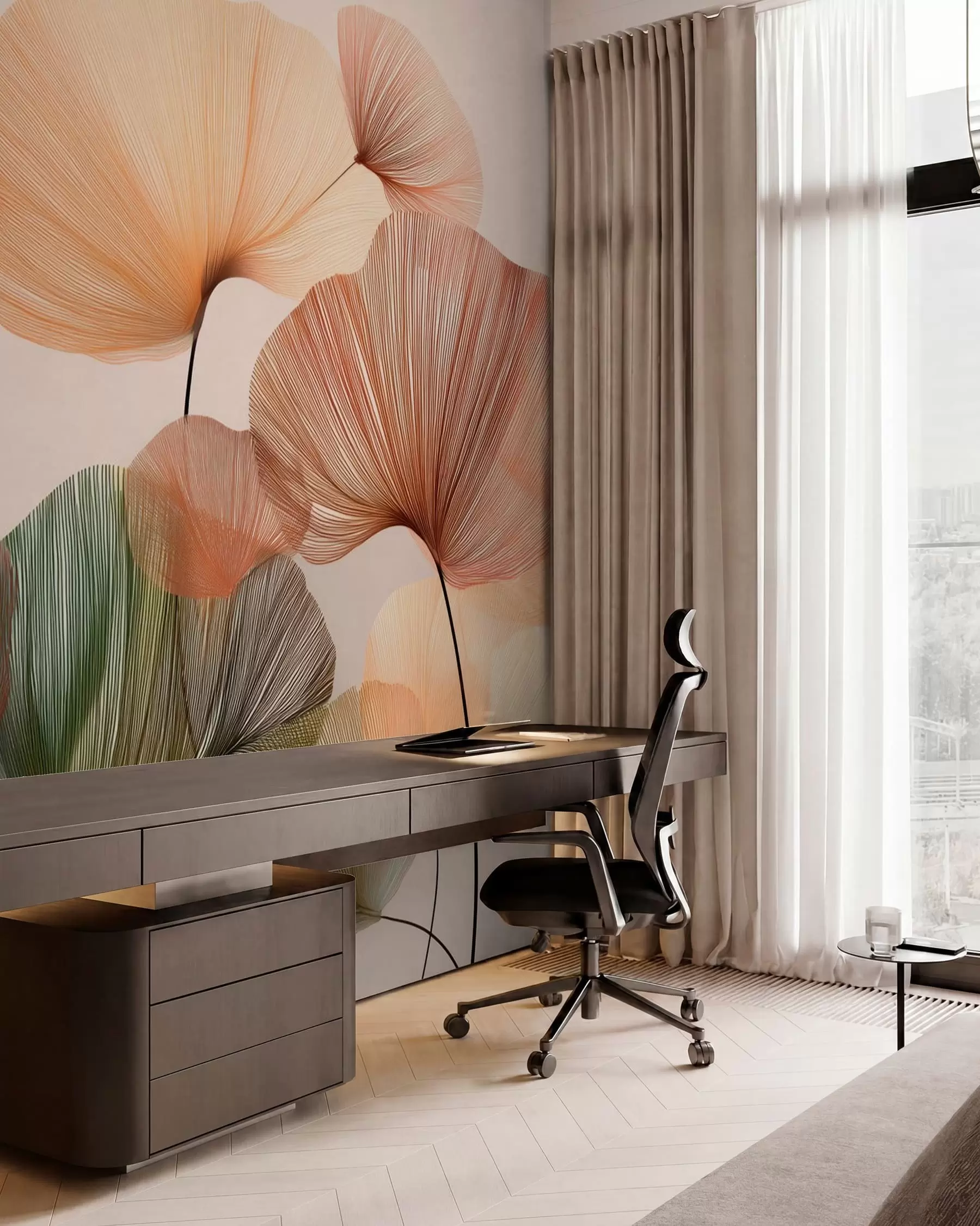 wall murals multicolored ginkgo leaves with veins w04305