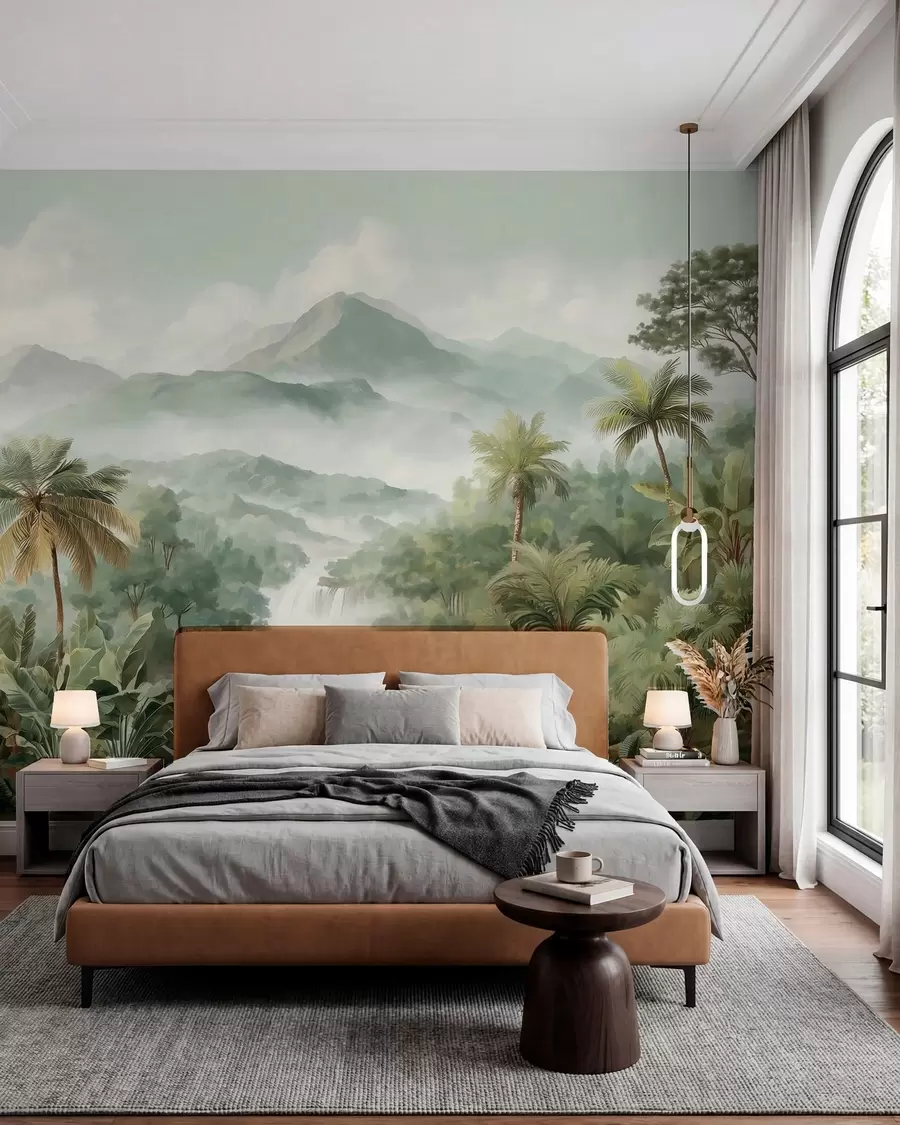 peintures murales jungle tropicale avec cascade w04306