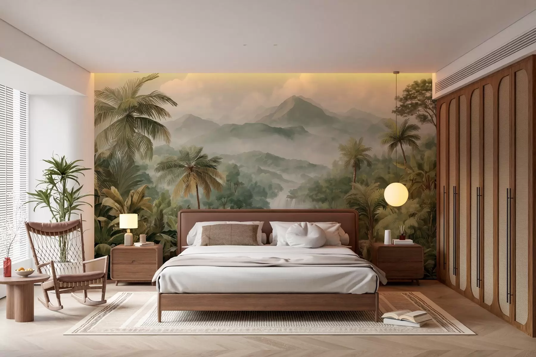 murales selva tropical con cascada w04306