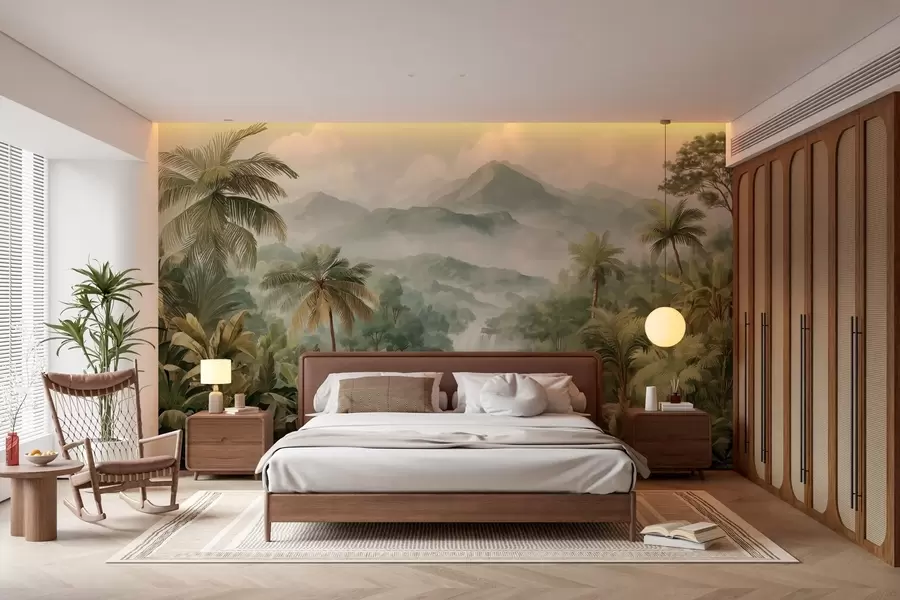 murales selva tropical con cascada w04306