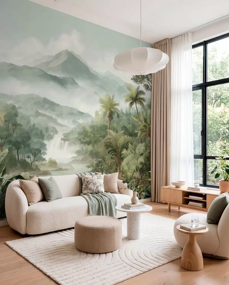 Wall Mural Photo Wallpaper tropical jungle with waterfall w04306