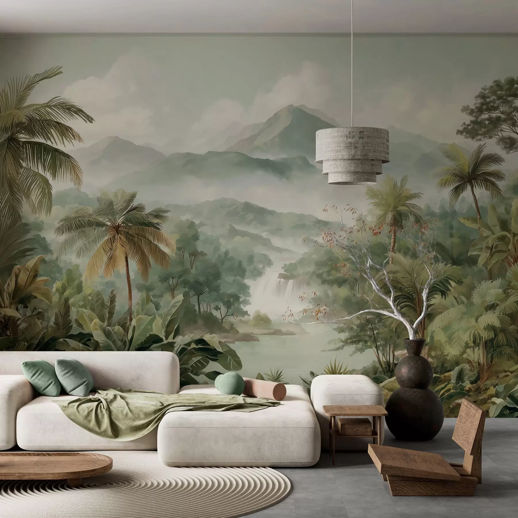 murales selva tropical con cascada w04306