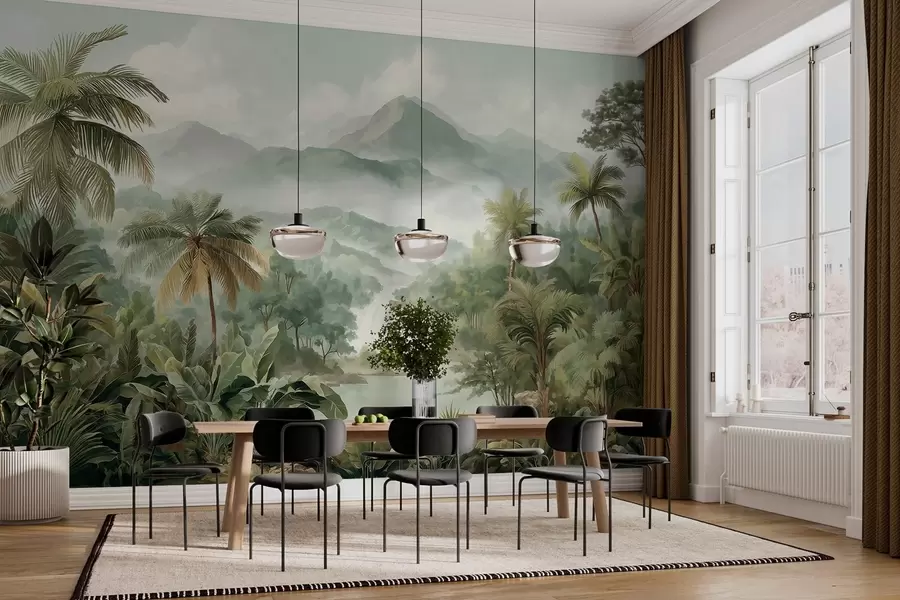 Wall Mural Photo Wallpaper tropical jungle with waterfall w04306