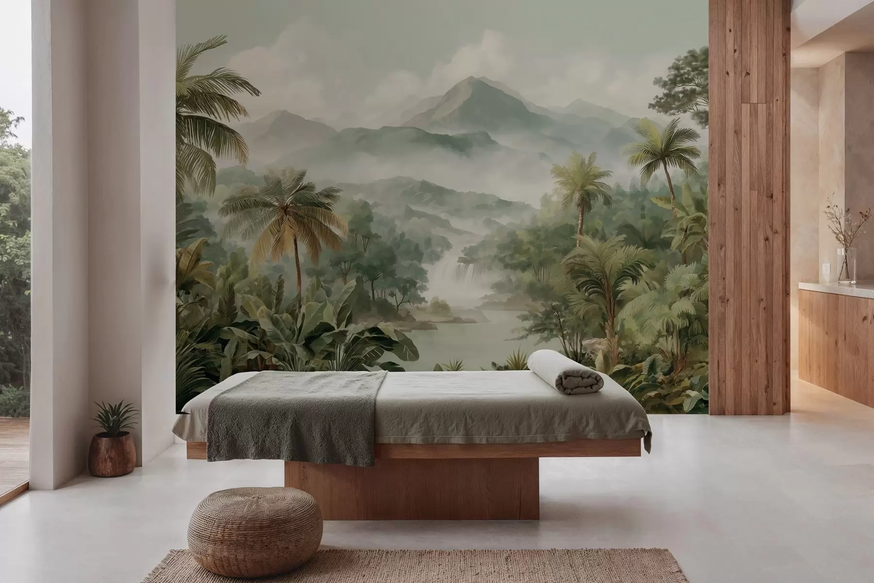 murales selva tropical con cascada w04306