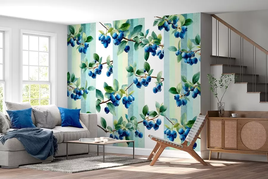 Wall Mural Photo Wallpaper blueberry clusters on a striped background w04307