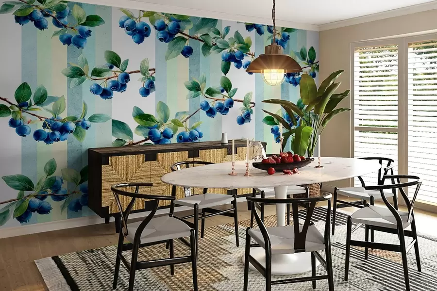 Wall Mural Photo Wallpaper blueberry clusters on a striped background w04307