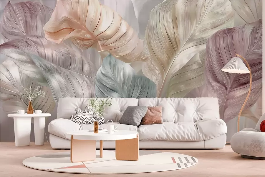 Wall Mural Photo Wallpaper large pearl-style leaves w04308