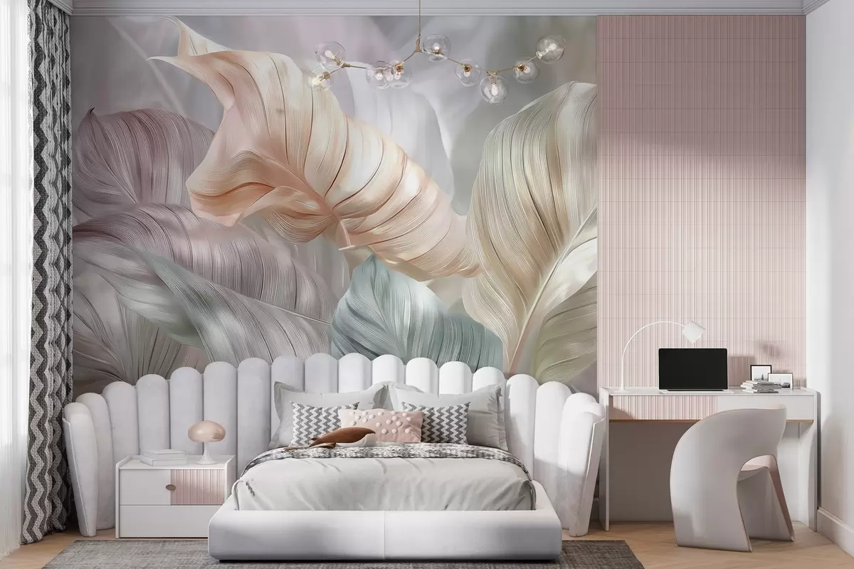 Wall Mural Photo Wallpaper large pearl-style leaves w04308