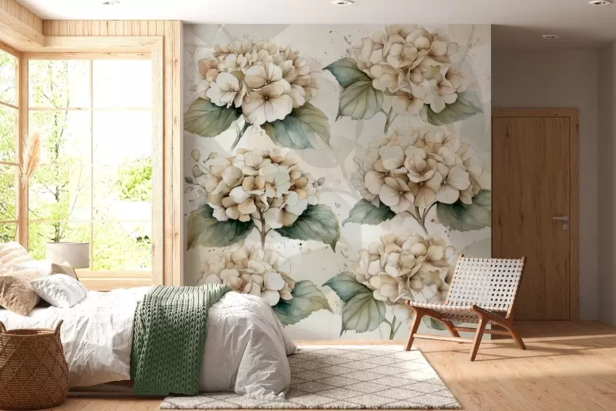 Wall Mural Photo Wallpaper large hydrangeas in watercolor style w04312