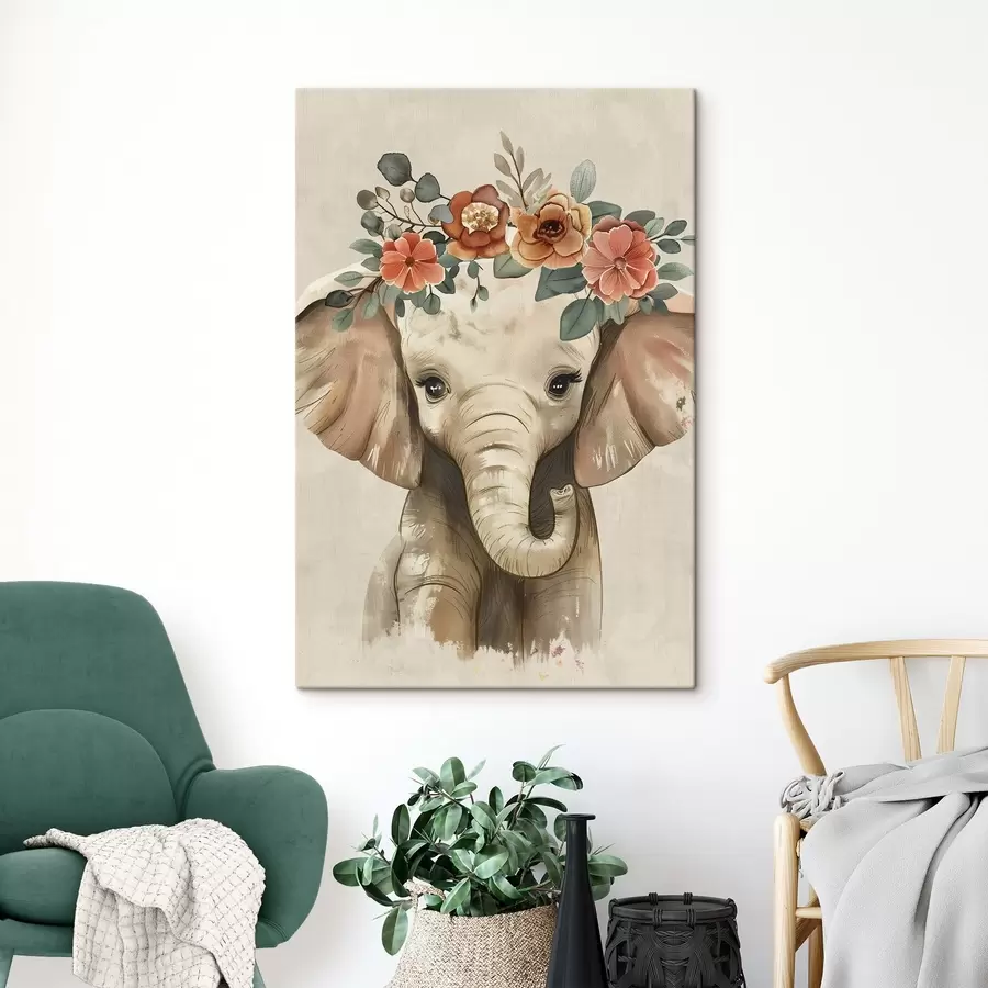murales Lindo elefante de acuarela con flores s45330