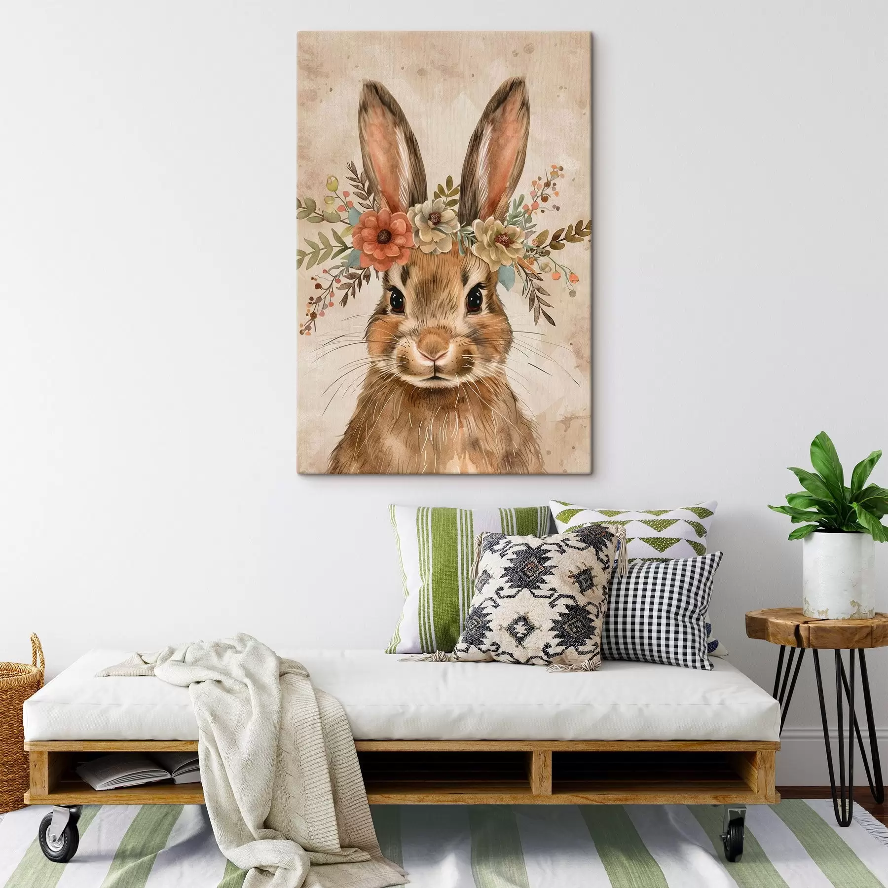 wall murals Cute hare with flowers in watercolor style s45332