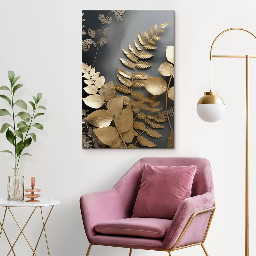 wall murals Eucalyptus branches and tropical leaves on a dark background s45333