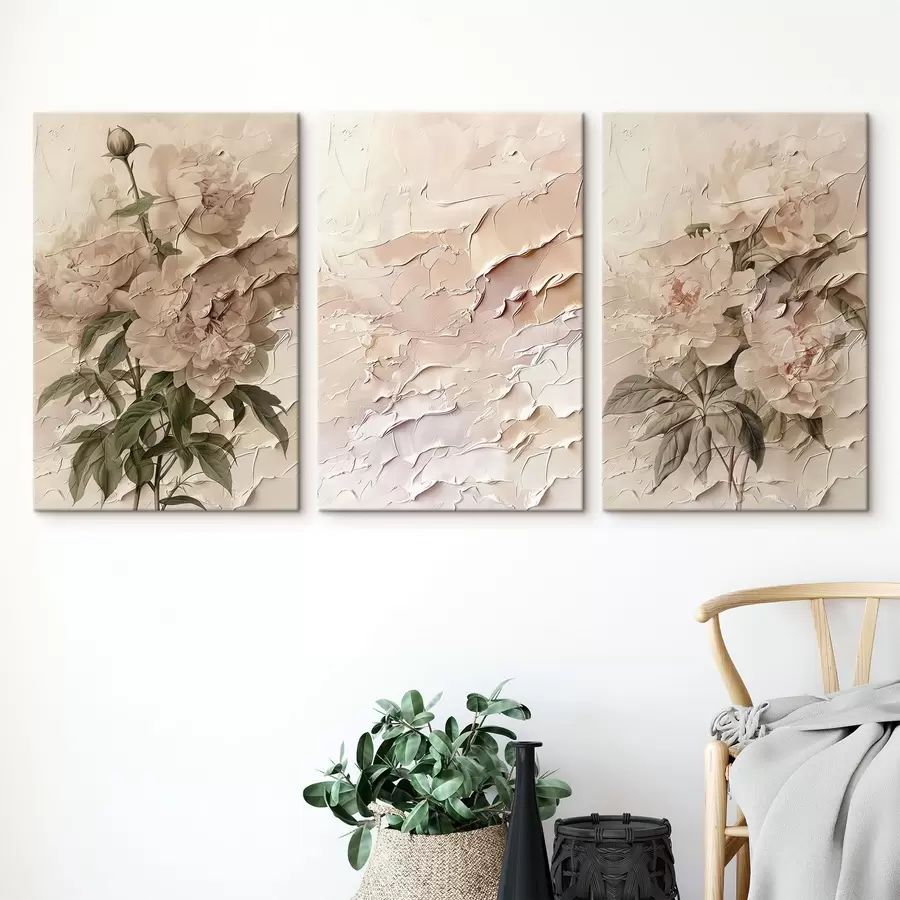 murales Ramo de peonías y efecto de trazo de pintura m00616