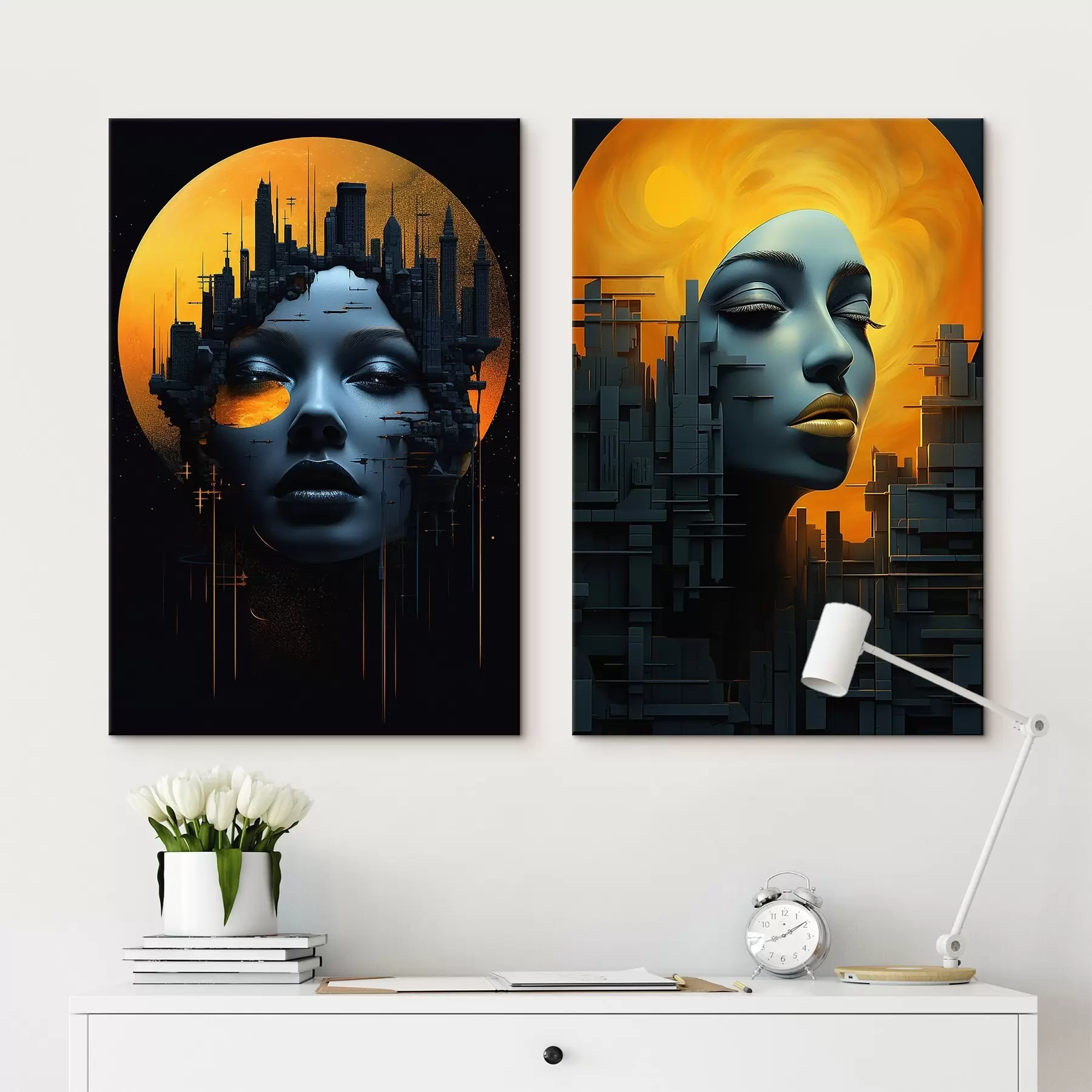 wall murals Portrait of a girl on an abstract city background m00618