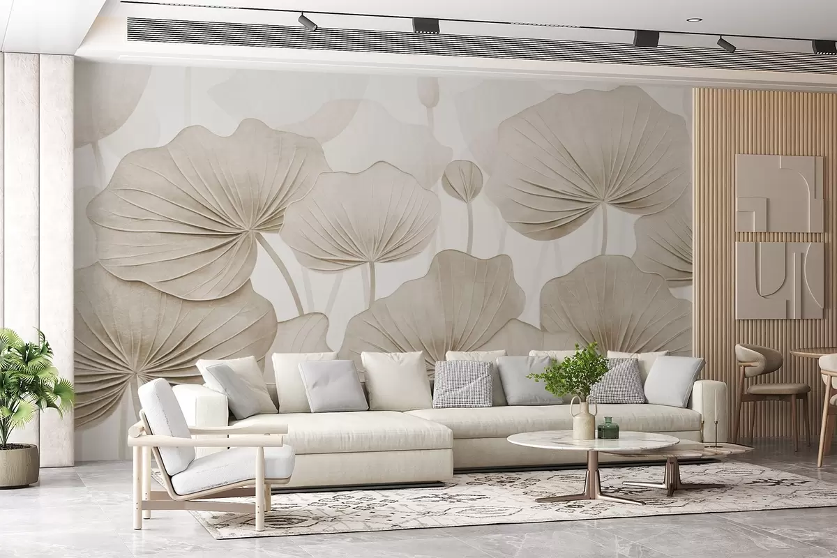 Wall Mural Photo Wallpaper Lotus leaves with imitation distressed texture w04412v1