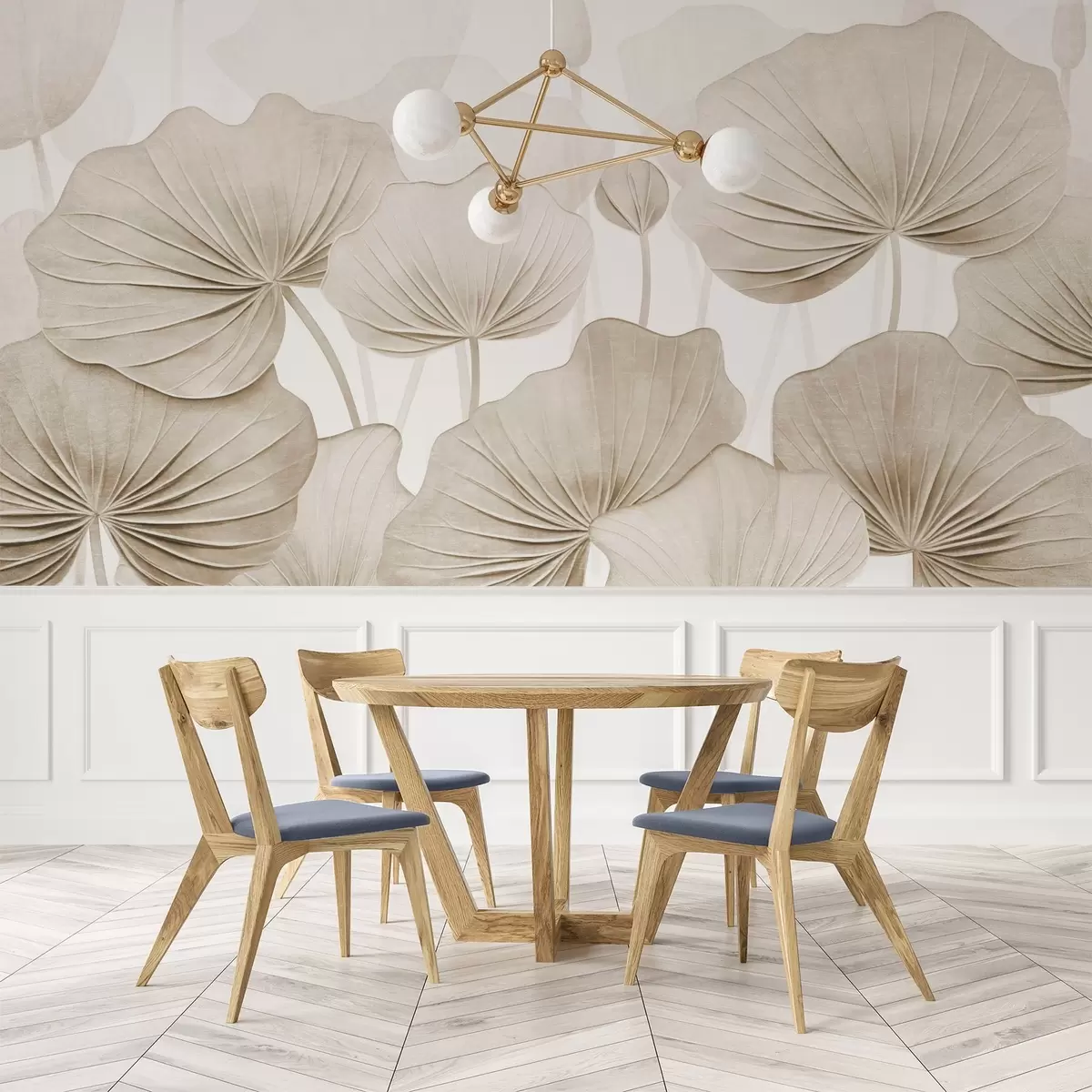 peintures murales Feuilles de lotus avec imitation de texture vieillie w04412v1