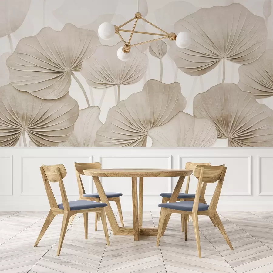 murales Hojas de loto con imitación de textura envejecida w04412v1