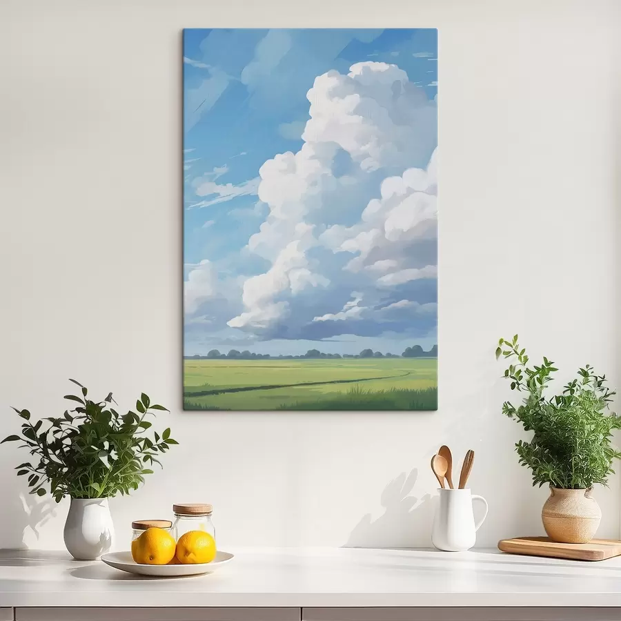 murales Campo contra el cielo con enormes nubes s45453