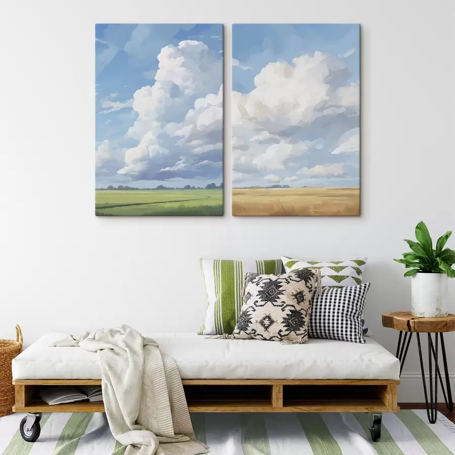 murales Campo contra el cielo con enormes nubes m00624