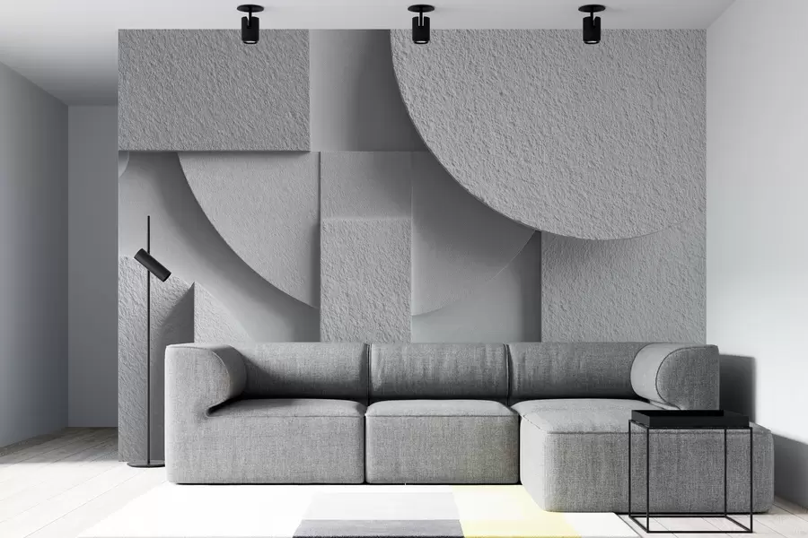 peintures murales Composition abstraite avec des formes géométriques tridimensionnelles blanches w04395v1