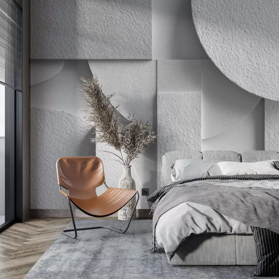 murales Composición abstracta con formas geométricas tridimensionales blancas w04395v1