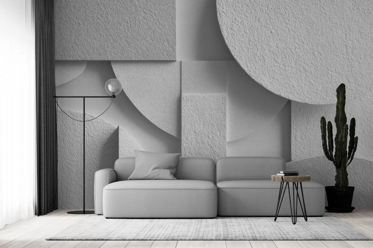 Wall Mural Photo Wallpaper Abstract composition with white three-dimensional geometric shapes w04395v1