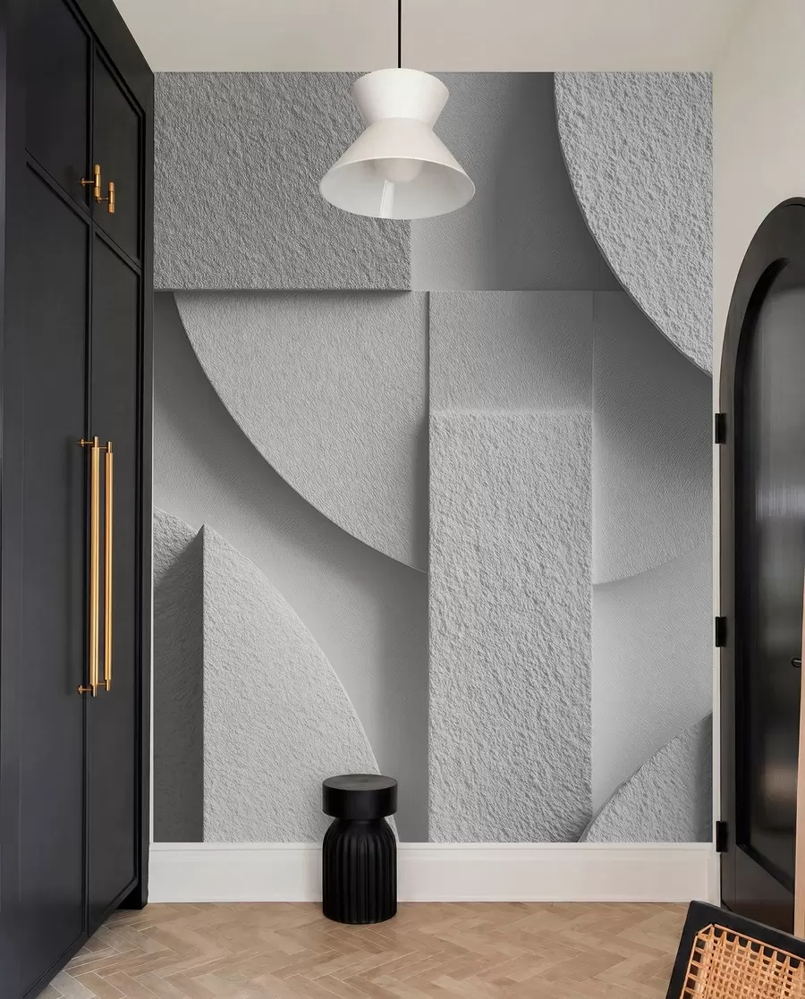 peintures murales Composition abstraite avec des formes géométriques tridimensionnelles blanches w04395v1