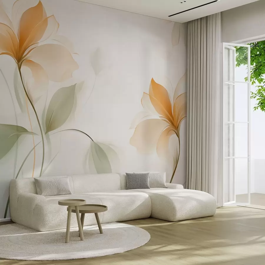 wall murals Transparent flowers with a rich orange center w04397v1