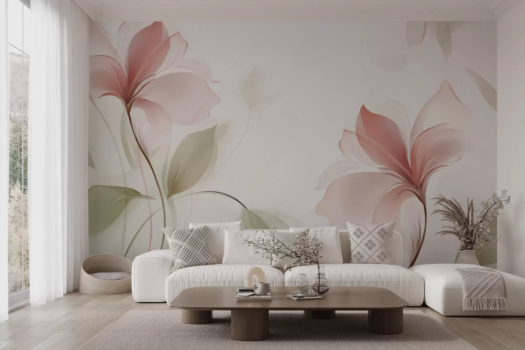 wall murals Transparent flowers in delicate pink and pastel shades w04397v2