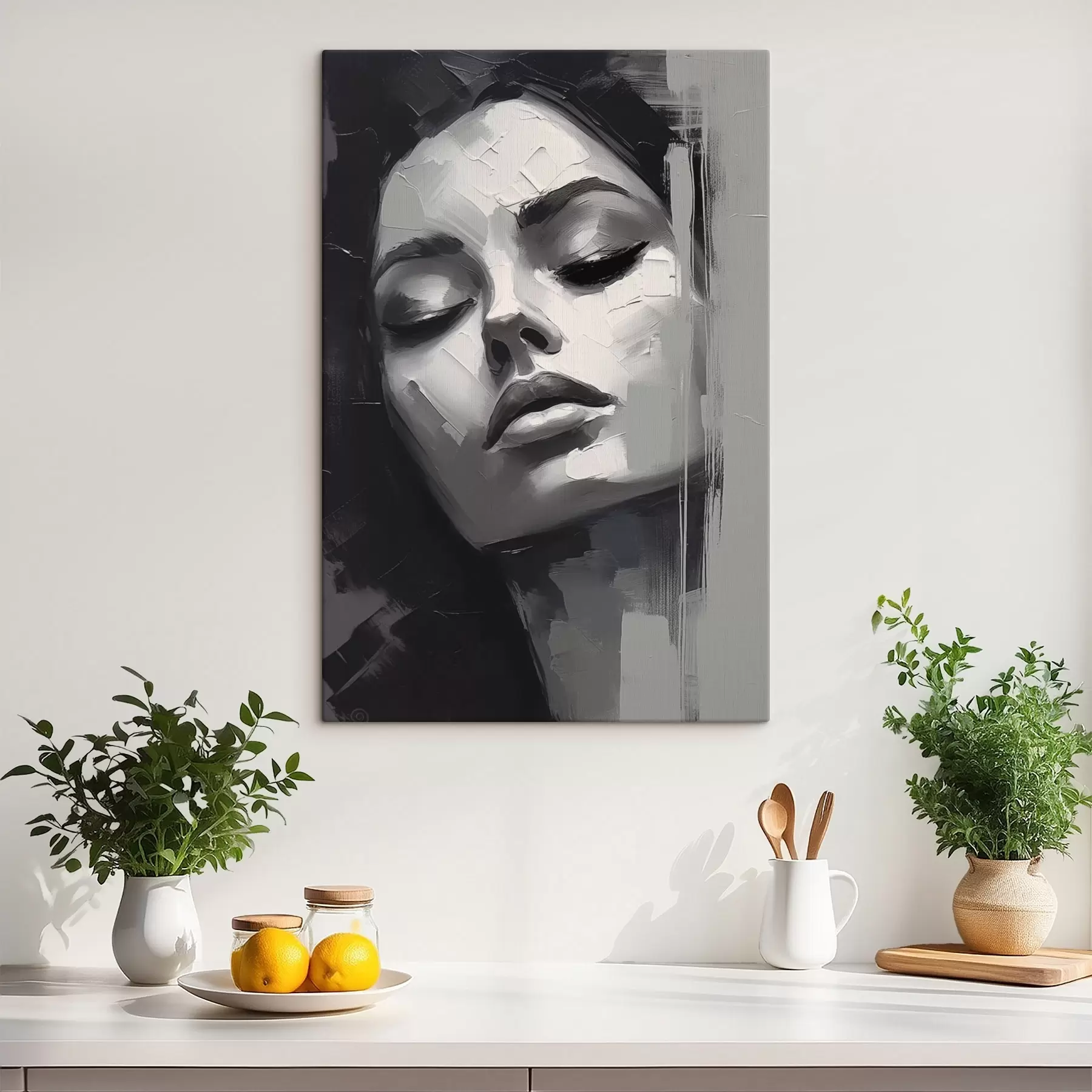 murales Retrato en blanco y negro de una mujer con los ojos cerrados s45479