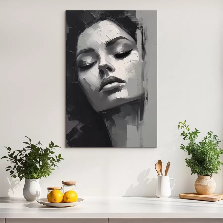 murales Retrato en blanco y negro de una mujer con los ojos cerrados s45479